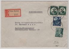 FRZ / Baden, 1949, Mi.- Nrn.: 33, 53 (2x) + 57 als MiF auf Einschreiben- Fernbrief von Wehr nach Berlin