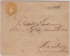 3 Sh.- GS- Umschlag (groß), gebraucht als Fernbrief von Neustadt nach Hamburg