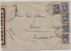 FRZ / Allgem. Ausg., 1945, Mi.- Nr.: 7 (5x) als MeF auf Auslandsbrief von Todtmoos nach Basel (CH), mit Zensur!