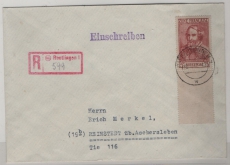 FRZ / Allgem Ausg., 1947, Mi.- Nr.: 13 (mit Ur.) als EF auf Einschreiben- Fernbrief von Reutlingen nach Reinstedt