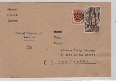 FRZ / Allgem Ausg. / Baden, 1947 (?), Mi.- Nrn.: 8 (Allgem. Ausg.) + 13 (B.) in MiF auf Auslandsbrief von Freiburg nach New York (USA)