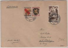 FRZ / Allgem Ausg. / Wttbg- H., 1947 (?), Mi.- Nrn.: 1 + 2 (Allgem. Ausg.) + 13 (Wttb.) in MiF auf Auslandsbrief von Lindau nach Klecany (CSSR)