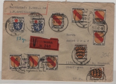 FRZ / Allgem. Ausgaben, 1947, Mi.- Nrn.: 3 (2x), 9 (2x) + 10 (7x), in MiF auf Wert- Fernbrief von Wittlich nach Lahm