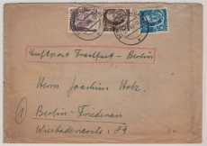 FRZ / Würrttbg.- H., 1949, Mi.- Nrn.: 15, 19 + 29 in MiF auf Luftpost- Fernbrief von Schömberg nach Berlin