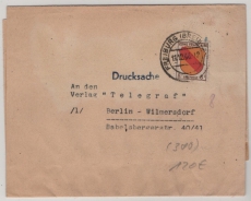 FRZ / Allgem. Ausg., 1946, Mi.- Nr.: 4 als EF auf Fern- Drucksachen- Streifband von Freiburg nach Berlin. Sehr selten!