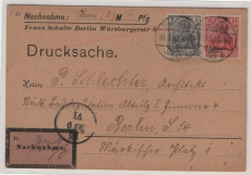 DR, Germania o.Wz., 1903, Mi.- Nr.: 68 + 71 als MiF auf Nachnahme- Orts- Postkarte innerhalb von Berlin