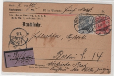 DR, Germania o.Wz., 1904, Mi.- Nr.: 68 + 71 als MiF auf Nachnahme- Orts- Postkarte innerhalb von Berlin