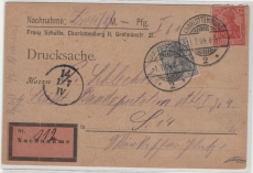 DR, Germania o.Wz., 1904, Mi.- Nr.: 68 + 71 als MiF auf Nachnahme- Orts- Postkarte innerhalb von Berlin