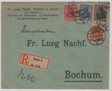 DR, Infla- Germania, 1920, Mi.- Nrn.: 86 II, 87 II, 91 II + 141 als MiF auf R.- Fernbrief von Essen nach Bochum, dekorativ!