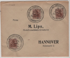 DR, Infla- Germania, 1921, Mi.- Nr.: 140 (3x) als MeF auf Orts- Drucksache innerhalb von Hannover, mit Sonderstempel, dekorativ!