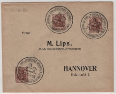 DR, Infla- Germania, 1921, Mi.- Nr.: 140 (3x) als MeF auf Orts- Drucksache, innerhalb von Hannover, mit Sonderstempel, dekorativ!