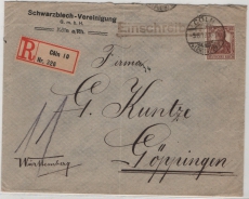DR, Infla- Germania, 1919, Mi.- Nr.: 103 als EF auf R.- Fernbrief von Cöln nach Göppingen, seltene EF!