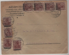 Saargebiet, 1920, Mi.- Nr.: 32 (8x) als MeF auf Fernbrief von Saarbrücken nach Chemnitz
