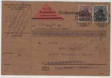 Saargebiet, 1921, Mi.- Nrn.: 32 + 40 in MiF auf Fern- Nachnahme von Brebach nach Merchweiler, und zurück, selten!