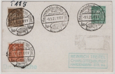 DR, Infla, 1923, 40M (Mi.- Nr.: 244) Privat- GS- Karte + Zusatz, in MiF alas Fernpostkarte (mit Sonderstempel) von Hainewalde nach Charlottenburg (B)