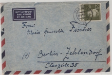 Berlin / BRD, 1954, Berlin- Mi.- Nr.: 98, als EF auf Luftpost- Fernbrief von Kiel nach Berlin