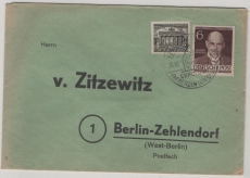 Berlin / BRD, 1954 (?), Berlin- Mi.- Nr.: 42 + 93, als MiF auf Fernbrief von ..., mit Sonderstempel nach Berlin