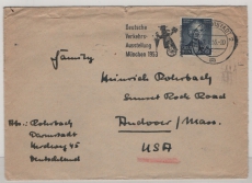 BRD, 1953, Mi.- Nr.: 166 als EF auf Auslandsbrief (übersee), von Darmstadt nach Andover (USA)