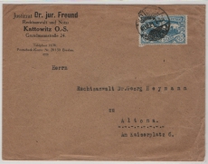Dt. Abstimmungsgebiete, Oberschlesien, 1921, Mi.- Nr.: 23 als EF auf Fernbrief von Kattowitz nach Altona