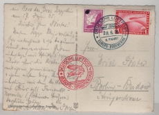 DR, Zeppelin, 1934, Mi.- Nrn.: 455 + 534 in MiF auf Zeppelin- Bildpostkarte zur 6. Süd- Amerikafahrt (Bordpost) nach Berlin