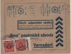 Tschechoslovakei, 1937, Umschlag mit 2x 60 H. Nachportomarken, gelaufen von Prag nach Varnsdorf (hier Nachporto!)