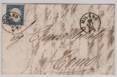 Italienische Staaten, Sardinien, 1860, 20 C. als EF auf Fernbrief von Milano nach Como