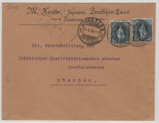 Schweiz, 1906, 25 Rp. (2x) als MeF auf Auslandsbrief von Kilchberg nach München