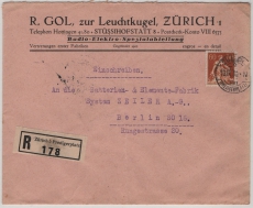 Schweiz, 1930, 60 Rp. EF auf Einschreiben- Auslandsbrief von Zürich nach Berlin