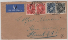 Nigeria, 1938, 9 d. MiF vs. + rs. auf Luftpost- Auslandsbrief von Lagos nach Humb (?, GB?)