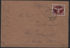 DR, II. WK., Inselfeldpost, 1945, Mi.- Nr.: 10 A b II, als EF auf Brief von Kreta nach Eschenrod, FA Petry BPP; e, ... gut!
