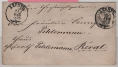 Russland, Zarenzeit, 1878, 8 Kop.- GS- Umschlag, gelaufen von Porpat nach Reval