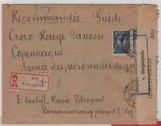 Russland, Zarenzeit, ca. 1913, 10 Kop. (2x) in MeF, auf R.- Auslandsbrief von Petrograd nach Copenhagen (DK) mit Zensur!