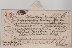 Preußen, ca. 1750, unfrankierter Brief, von Berlin (?) nach Stettin, rs. mit gr., gedecktem Papiersiegel (königl. Büro?), + div. Taxen!