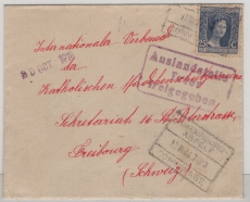 Luxemburg, 1916, 25 C. EF auf Auslandsbrief, per Bahnpost, von L.- Aspelt, via D. (mit Zensur!) nach Freibourg (CH)!