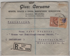 Malta, 1931, 5 d. MiF, auf Auslands- R.- Brief von Sliema nach Dresden! Interessante Portokombi!