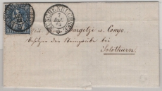 Schweiz, 1863, 10 Rp. EF auf Fernbrief von Münchenbuchsee (Stempel!) nach Solothurn