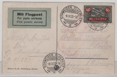 Schweiz, 1923, 50 Rp. EF auf Auslands- Flugpostkarte von ... nach Meiningen (D)