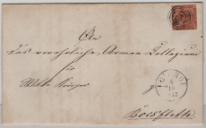 Dänemark (in D.), 1857, 4 S. EF auf Fernbrief von Itzehoe nach Borsfleth