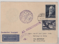 Österreich, 1952, 2,1 S. MiF auf Auslands- Flugpost- Drucksache, von Wien nach Santiage de Chile, mit Zensur