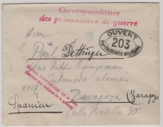Kriegsgefangenenpost, ca. 1916, Brief von Teltow via das Rote Kreuz (Fr.) nach Zaragoza (Sp.), + Zensur