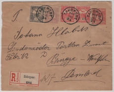 Ungarn, 1924, 10 F. - GS- Umschlag + 23 F. Zusatz, als R.- Auslandsbrief von Zakopose nach Brügge (D.)