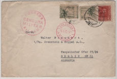 Spanien, 1938, 50 Cts. MiF auf Auslandsbrief von Bilbao nach Berlin, mit Mitärzensur (Spanien)