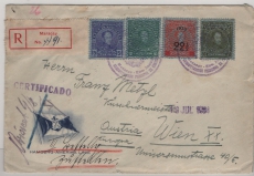 Venezuela, 1934, 87,5 Ct. MiF auf Auslands- Einschreiben von Maracay nach Wien (A)