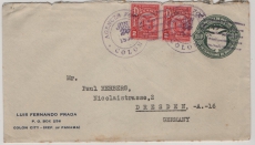 Panama, 1935 (?), 1 Ct. GS- Umschlag + 2 Ct. (2x) als Zusatz, auf Auslandsbrief von Colon nach Dresden