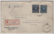 Venezuela, 1929, 50 Ct. (2x) als MeF auf R.- Auslandsbrief (via Schiffspost) von La Guaira nach Dresden
