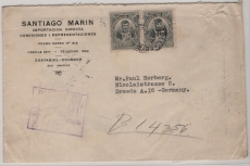 Ecuador, 1934, 20 Ct. (2x) als MeF auf Auslands- Einschreiben von Guayaquil nach Dresden