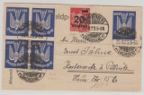 267 (5x, ein 4er Bl.) + 280, MiF auf Briefvorderseite, verwendet (ursprünglich) als Fernbrief von Frankenberg nach Pillnitz