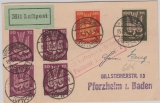 218, 235 (2x), 237 + 264 (2x) als MiF auf Lupo- Fernpostkarte von Hamburg nach Pforzheim, mit Lupostempeln