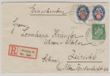 Nrn.: 356 + 400 (2x) als MiF auf Einschreiben- Auslandsbrief von Nürnberg nach Zürch (CH)