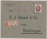 Nr: 434 als EF auf Fernbrief- Einschreiben von Nürtingen nach Reutlingen